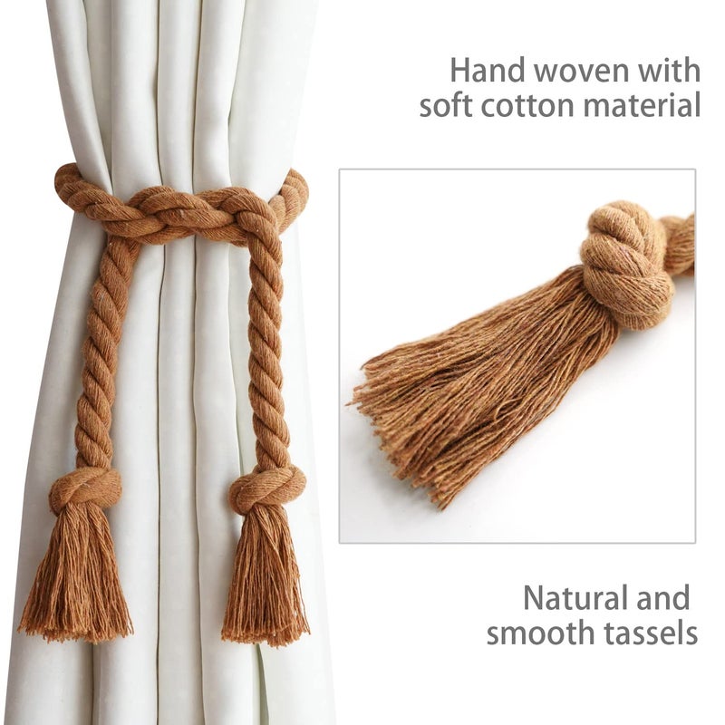 Yteseery 6 Pack Coffee Outdoor Curtain Tiebacks Rope, Natural Cotton Curtain Holders, Village Rural Rustic Curtain Holdbacks, Farmhouse Nautical Curtain Rope Tie Back for Drapery Patio - Image 2